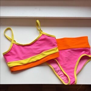 Beach Riot Kids Bikini in Vibrant Pink, Orange, and Yellow